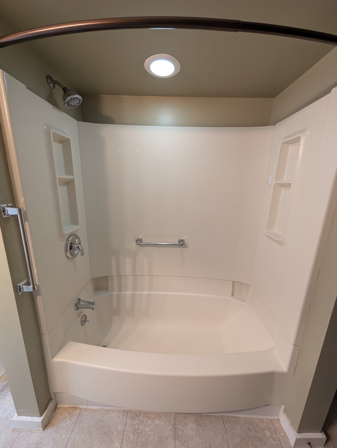 3338 Chestnut Downstairs updated tub and shower surround with grab bars
