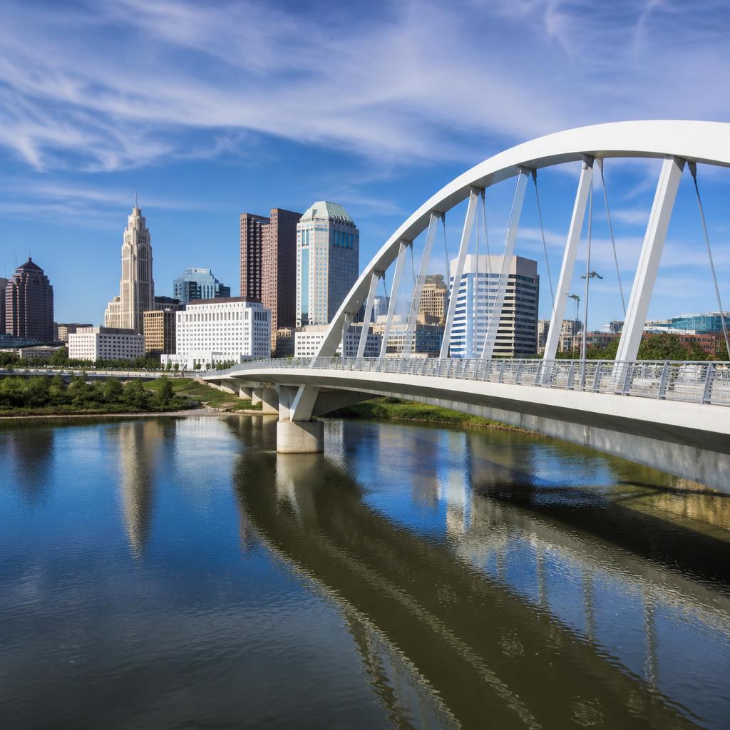 Scioto River bridge and Columbus skyline