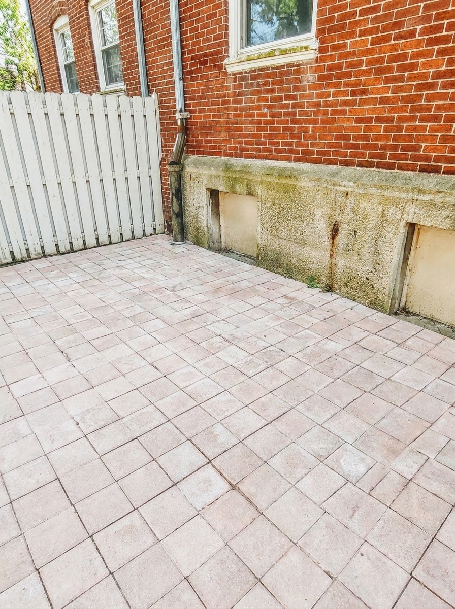 Unit D private paver patio with white privacy fence